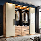 Trueliving 4 Door Sliding Designer wardrobe Laminated Finish & PU Finish with Drawers (6Ft *2Ft *9Ft -1828.8MM X 609MM X 2743.2MM)